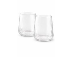 Drinkglazen Set van 2 – 42 cl Helder Glas – Moderne Geribbelde Waterglazen – Vaatwasserbestendig – Frisdrank, Sap en Cocktail Glas – Ø9 x H10 cm