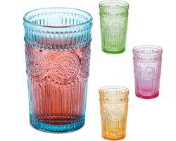 drinkglazen - set van 4 - 360 ml - vintage - vaatwasserbestendig - gekleurd