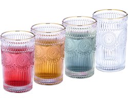 drinkglazen - set van 4 - 400 ml - boho sapglazen - vaatwasserbestendig - gouden rand