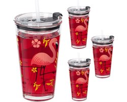 drinkglazen voor kinderen - set van 4 - 450 ml - flamingo print - kinderglazen