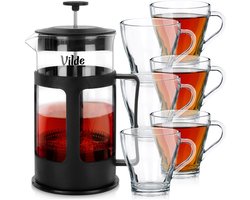Drinkglazen voor Koffie en Thee met Cafetiere 250 ml / 1 l, 7 delig - Waterglazen - Glazen - Limonadeglazen