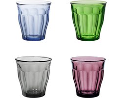 Drinkglazen/waterglazen Picardie - 4x stuks - helder gekleurd glas - 250 ML - Koffie/thee/fris - hardglas