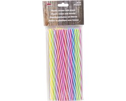 Drinkrietjes - herbruikbaar - 24x - met borsteltje - kunststof - multicolor - 21 cm
