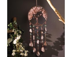 Dromenvanger - Dromen Vanger - Handgemaakte Levensboom Met Natuurlijke Achat En Kristallen Details - 1 Stuk - Woningdecoratie Voor Kamer Of Kantoor