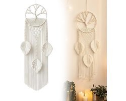 Dromenvanger groot - Handgemaakt van katoen - Wanddecoratie boho - Levensboom - Beige - 20 x 80 cm