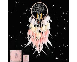 Dromenvanger Levensboom - Wanddecoratie Veer - Nachtmerries Wegjagen - Met LED Licht - 30 cm Diameter - Roze en Wit