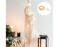 Dromenvanger met Verlichting - Wandhanger - Dromenvanger maan - Macrame Boho Wandkleed - Wanddecoratie Kinderkamer Muurdecoratie - Kraamcadeau