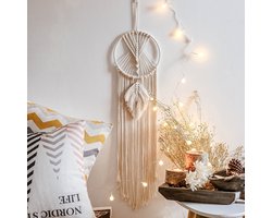 Dromenvanger met Verlichting - Wandhanger - Dromenvanger Veer - Macrame Boho Wandkleed - Wanddecoratie Kinderkamer Muurdecoratie - Kraamcadeau