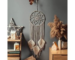 Dromenvanger van macramé - Handgemaakt Boho wandbehang voor slaapkamer - Boheemse decoratie voor woonkamer - Perfect cadeau voor meisjes, kinderen, bruiloften - Babyshower - Woondecoratie met 3 vellen mandala