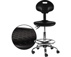 D’Romerio Ergonomische Werkplaatsstoel Zwart – Verstelbare Industriële Werkstoel en Werkkruk met Stevig Frame – Comfortabele Zitting – Bureaustoel op Wielen - Standaard (50-68cm) / met Voetsteun / Standaard wielen