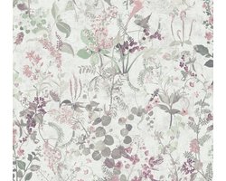 DROOGBLOEMEN BEHANG | Landelijk - groen grijs roze - A.S. Création The Bos