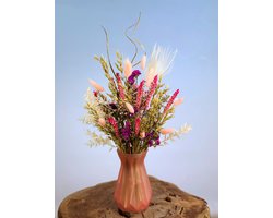 Droogbloemen boeket "Summer Pride" | 40cm | inclusief roze vaas | Een vrolijk en kleurrijk boeket | Fleurt elk interieur op