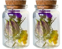 Droogbloemen in glas met kruk | Set van 2 glazen flesjes | Dried flowers | Gedroogde bloemen | Ø4,7 x 7,8 cm