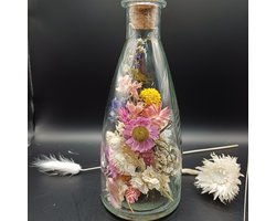Droogbloemen in glazen vaas met kurk | Droogbloemen in glas | decoratie | droogbloemen in fles | boeket | bloemstuk | interieur | bloemen in glas | cadeau | woondecoratie | kleurrijk | voorjaar