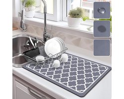 Droogmat voor keukenwerkbladen, koffiemat verbergen vlek rubberen achterkant absorberende schotel droogmat, Super absorberend Antislip Afdruipmat (Misgrijs, 30x50cm)
