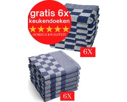 Droomtexiel® Horeca Kwaliteit Katoenen Theedoeken set - 6x Theedoeken - Blauw Wit  + Gratis 6 keukendoeken t.w.v €22,95