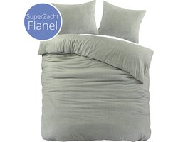 Droomtextiel Brienz Dekbedovertrek Flanel Groen - 200x200/220 cm - Super Zacht - Hoogwaardige Kwaliteit