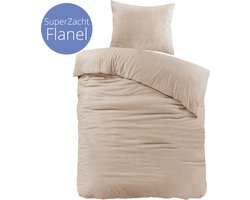Droomtextiel Brienz Dekbedovertrek Flanel Zand - 140x200/220 cm - Super Zacht - Hoogwaardige Kwaliteit