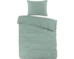 Droomtextiel Dekbedovertrek Flanel Groen - Eenpersoons 140x200/220 cm - Super Zacht