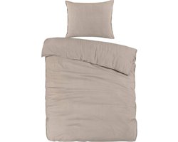 Droomtextiel Dekbedovertrek Flanel Zand - Eenpersoons 140x200/220 cm - Super Zacht
