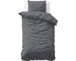 Droomtextiel Dekbedovertrek Katoen-Satijn Uni Antraciet - 140x200/220cm - Hoogwaardige Kwaliteit Super Zacht