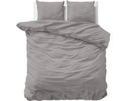 Droomtextiel Dekbedovertrek Katoen-Satijn Uni Grijs - 200x200/220cm - Hoogwaardige Kwaliteit Super Zacht