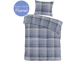 Droomtextiel Flanel Dekbedovertrek Solden Blauw - 140x200/220 cm - Super Zacht