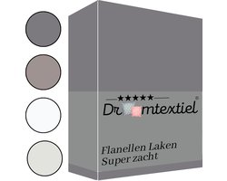 Droomtextiel Flanellen laken - Grijs - Eenpersoons 150x260 cm - 100% Katoen - Heerlijk Warm - Super Zacht -