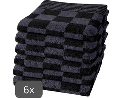 Droomtextiel Geblokte Keukendoeken Antraciet 6 Stuks - 100% Katoen - 50x50cm - Horecakwaliteit