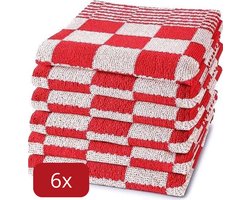 Droomtextiel Geblokte Keukendoeken Rood - Wit 6 Stuks - 100% Katoen - 50x50cm - Horecakwaliteit