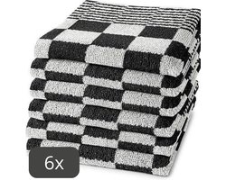 Droomtextiel Geblokte Keukendoeken Zwart - Wit 6 Stuks - 100% Katoen - 50x50cm - Horecakwaliteit