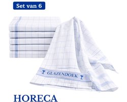 Droomtextiel Glazendoek - Poleerdoeken Jacquard Blauw Ruiten 65x65 cm - set van 6 stuks - 55% Ramee Linnen 45% Katoen