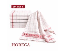 Droomtextiel Glazendoek - Poleerdoeken Jacquard Rood Ruiten 65x65 cm - set van 6 stuks - 50% Ramee Linnen 50% Katoen