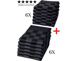 Droomtextiel® Horeca Kwaliteit Katoenen Theedoeken & Keukendoeken set - 6x Theedoeken + 6x Keukendoeken - Antraciet Zwart -
