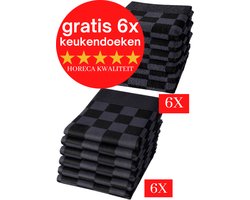 Droomtextiel® Horeca Kwaliteit Katoenen Theedoeken set - 6x Theedoeken - Antraciet-Zwart + Gratis 6 keukendoeken t.w.v €22,95