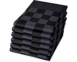 Droomtextiel Horeca Theedoeken Antraciet Zwart - Set van 6 Stuks - Sneldrogend Horecakwaliteit Geblokt hoogwaardige kwaliteit