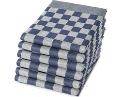 Droomtextiel Horeca Theedoeken Set Blauw Wit - 6x Stuks 65x65cm - Sneldrogend Horecakwaliteit Geblokt hoogwaardige kwaliteit