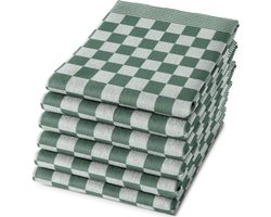 Droomtextiel Horeca Theedoeken Set Groen Wit - 6x Stuks 65x65cm - Sneldrogend Horecakwaliteit Geblokt hoogwaardige kwaliteit