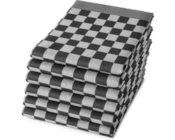 Droomtextiel Horeca Theedoeken Zwart Wit - Set van 6 Stuks - Sneldrogend Horecakwaliteit Geblokt hoogwaardige kwaliteit