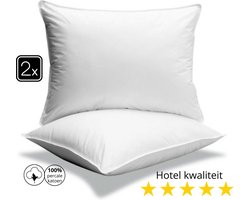 Droomtextiel Katoen Hoofdkussen Set van 2 - Hotelkwaliteit - 60x70 cm - Ultiem Comfort - Verlicht Nek- en Rugklachten - Anti Allergie - Katoen Tijk - Geschikt voor Geschikt voor rug-, zij- en buikslapers