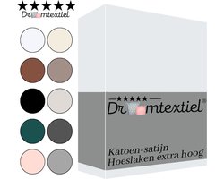 Droomtextiel Katoen Satijnen Hoeslaken Wit 90x200 cm - Hoogwaardige Kwaliteit - Perfecte Pasvorm - Super Zacht - Hoge Hoek