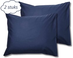 Droomtextiel Kussenslopen 60x70 cm Navy Blauw Set Van 2 Stuks - Hotelkwaliteit - 100% Hoogwaardige Katoen