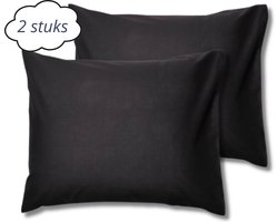 Droomtextiel Kussenslopen 60x70 cm Zwart Set Van 2 Stuks - Hotelkwaliteit - 100% Hoogwaardige Katoen