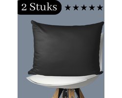 Droomtextiel Kussenslopen Katoen Satijnen Zwarte 60 x 70 cm - Set van 2 - Anti allergeen - Huidverzorging - Haarverzorging - Hoogwaardige Kwaliteit - Super Zacht