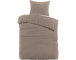 Droomtextiel Mendez Dekbedovertrek Flanel Taupe - 140x200/220 cm - Super Zacht en Heerlijk Warm