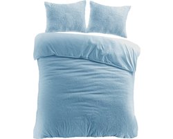 Droomtextiel Teddy Fleece Dekbedovertrek Blauw - Lits-jumeaux - 240x200/220 cm - Heerlijk Zachte Teddy