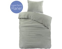Droomtextiel Uni Flanel Dekbedovertrek Brienz - Eenpersoons - 140x200/220 cm - Groen - Super Zacht