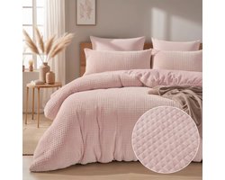 Droomtextiel Zachte Teddy Dekbedovertrek Block Roze - 140x200/220 cm - Super Zacht