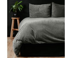 Droomtextiel Zachte Teddy Rib Fleece Dekbedovertrek Grijs Eenpersoons - 140x200/220 cm - Heerlijk Zachte Teddy Rib