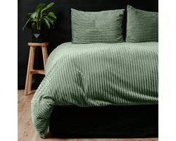 Droomtextiel Zachte Teddy Rib Fleece Dekbedovertrek Groen Tweepersoons - 200x200/220 cm - Heerlijk Zachte Teddy Rib